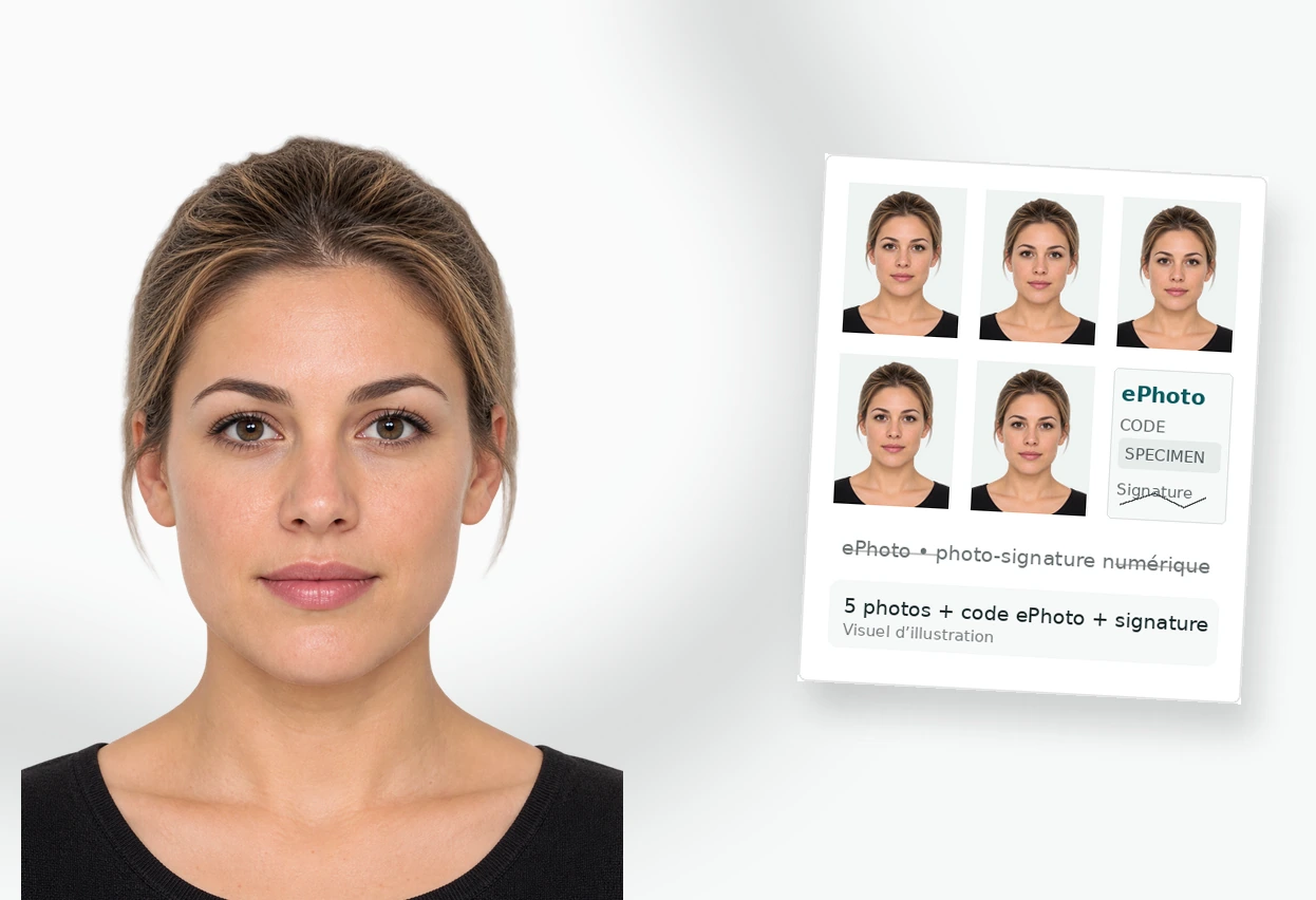 Exemple de planche de 5 ePhotos ANTS avec code et signature